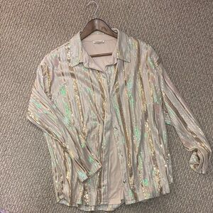 Main Strip Sequin Striped Blouse in Gold and Cream